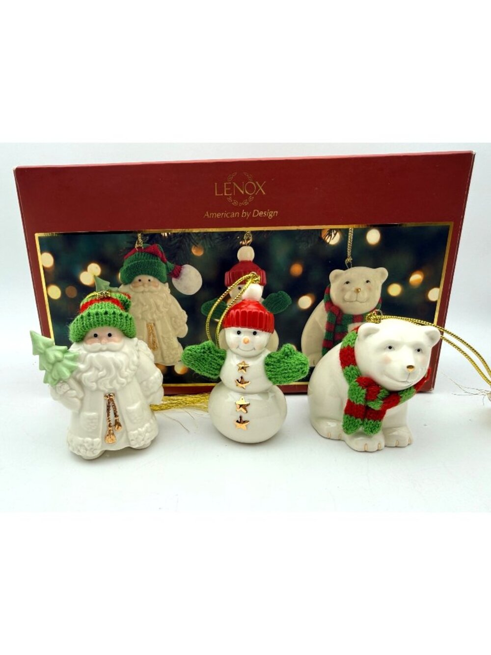 Lenox Warmest Wishes Christmas Ornaments Set Of 3 Santa Snowman Polar Bear Boxed